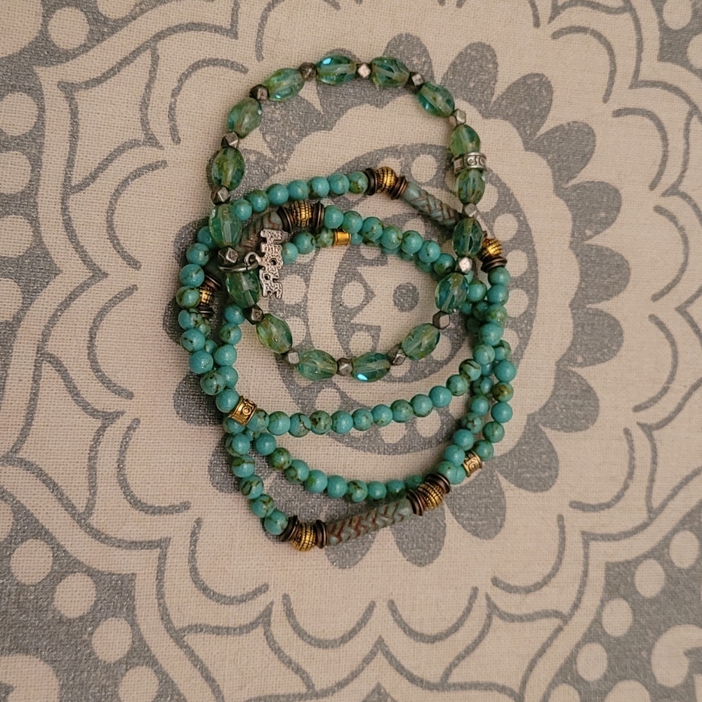 Set of 4 CFC Turquoise Beaded Bracelets
